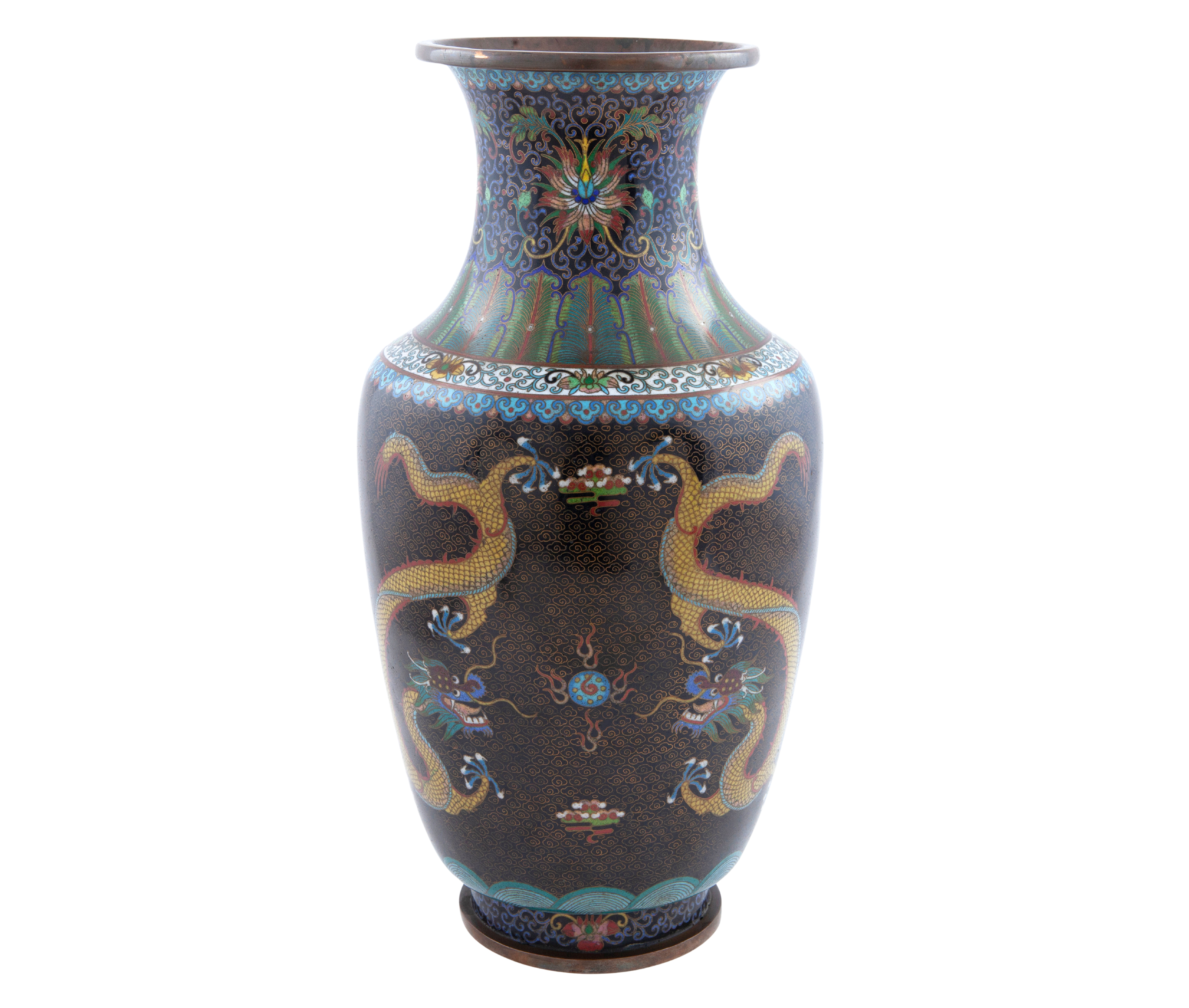 JARRÓN CON ESMALTE CLOISONNÉ NEGRO