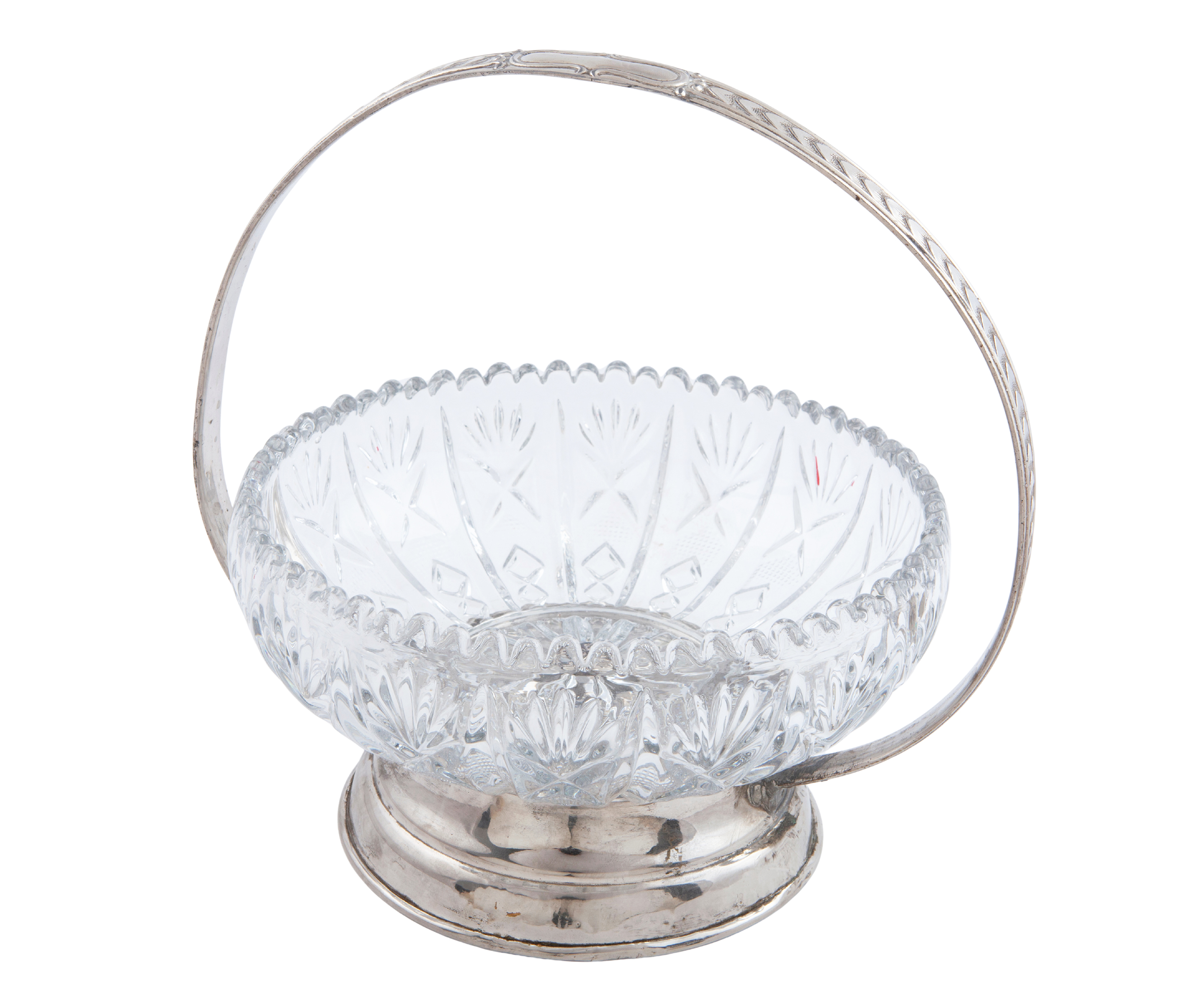 FRUTERO EN VIDRIO TALLADO Y METAL PLATEADO