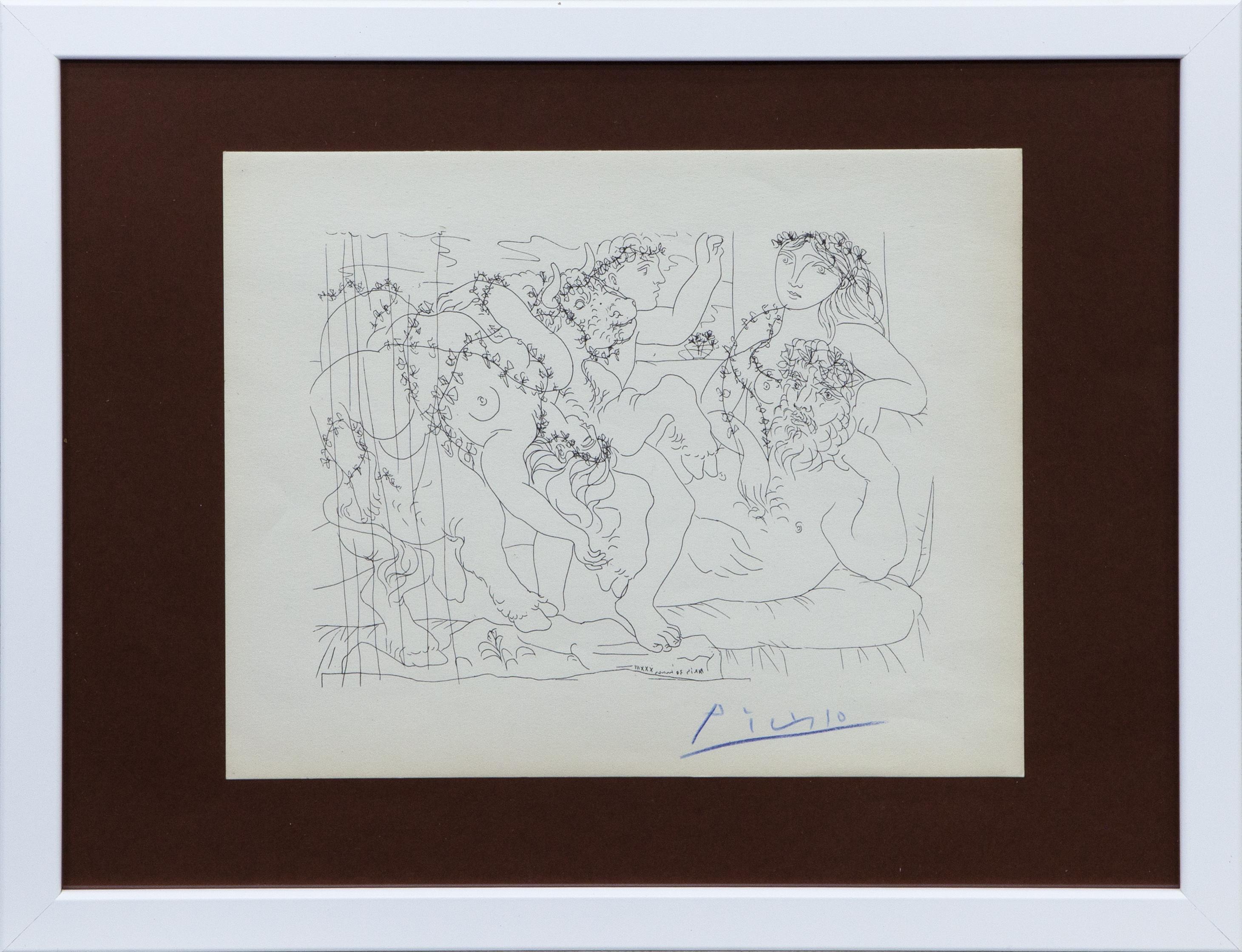 LITOGRAFÍA FIRMADA "ESCULTOR EN REPOSO Y BACANAL CON TORO"