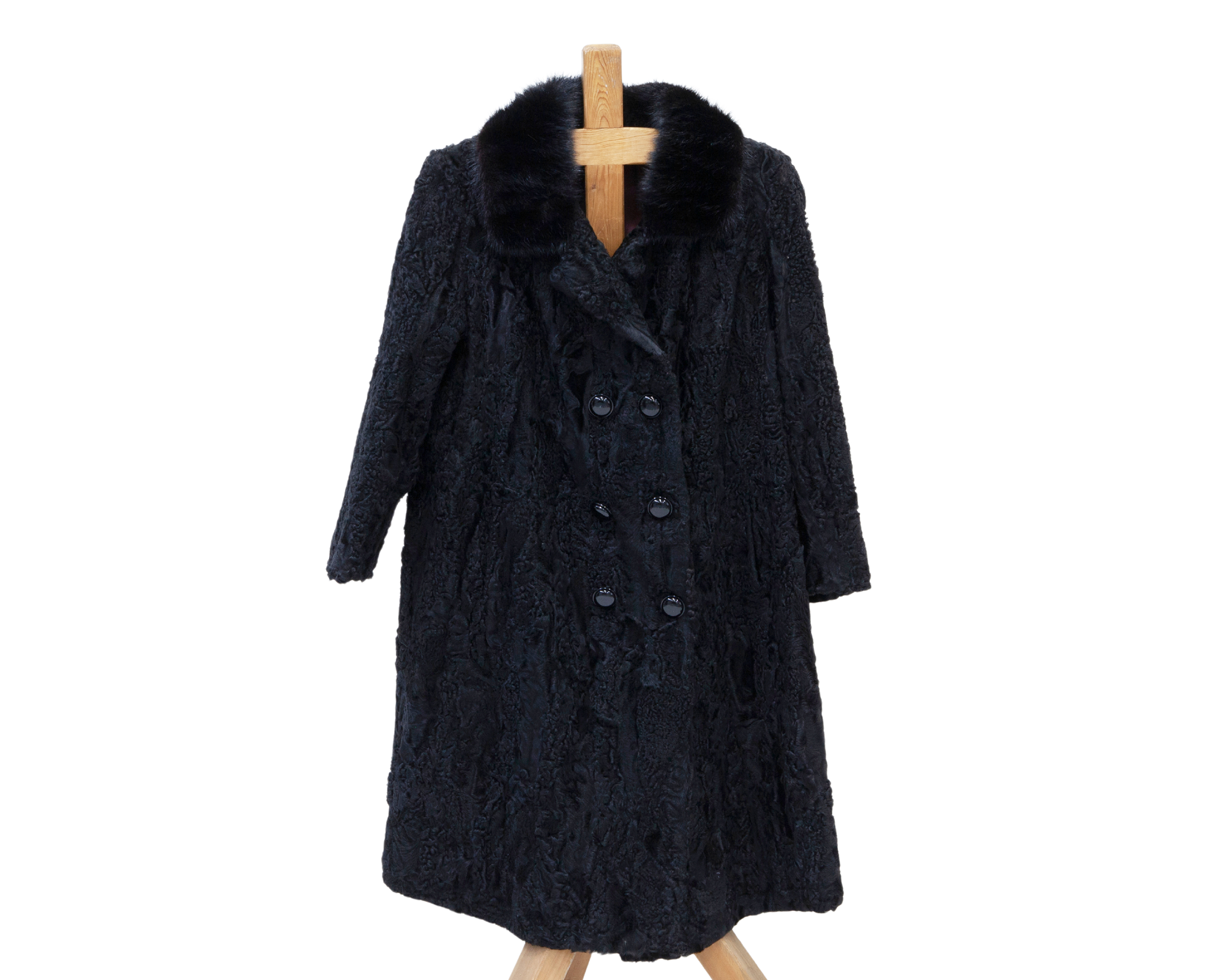 ABRIGO LARGO DE ASTRACÁN NEGRO Y ZORRO