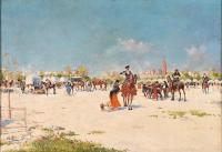 MARIANO OBIOLS DELGADO (c.1860-1911). "ROMERÍA EN SEVILLA"