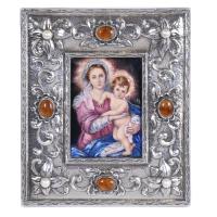 MINIATURA DE VIRGEN CON NIÑO EN MARCO EN PLATA, MED. SIGLO