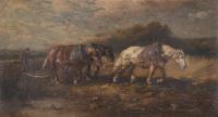 HENRY SCHOUTEN (1857/64-1927). "CABALLOS LABRANDO".