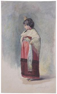 LLUÍS MORELL CORNET (XIX). "NIÑA CON MANTÓN Y ABANICO", 18