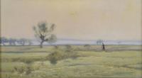 ENRIC GALWEY (1864-1931). "PAISAJE DE CAMPO CON FIGURA Y VA