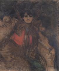 RAMÓN CASAS Y CARBO (1866-1932). "JOVEN SENTADA", ca. 1906-