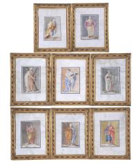Conjunto de 8 grabados iluminados representando a apóstoles
