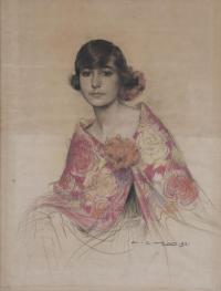 RAMÓN CASAS Y CARBO (1866-1932). "JOVEN CON MANTILLA", 1921.