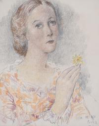 PERE PRUNA OCERANS (1904-1977). "MUJER CON FLOR AMARILLA",