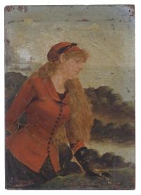 LOUIS VERNANCHET (XIX). "RETRATO MUJER DE ROJO", 1885.