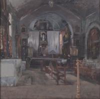 ESCUELA CATALANA, SIGLO XIX-XX. "INTERIOR DE UNA IGLESIA".