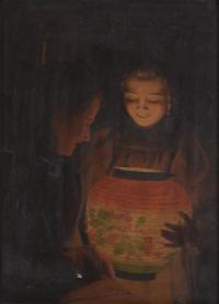 ESCUELA CATALANA, SIGLO XX. "Niñas con farolillo". Siguiend