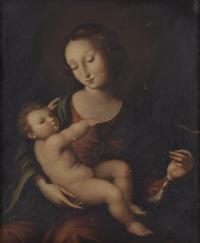 ESCUELA ITALIANA, SIGLO XIX. "Virgen con niño".