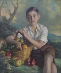 VICTOR MOYA CALVO (1889-1972). "NIÑO CON CESTO DE FRUTAS",