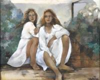 RAMÓN AGUILAR MORÉ (1924-2015). "Dos chicas sentadas", 1983