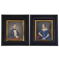 ESCUELA ESPAÑOLA, SIGLO XIX. Pareja de miniaturas estilo