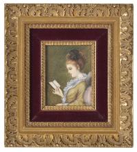 ESCUELA FRANCESA, SIGLO XX. Miniatura de una dama leyendo.