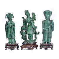 ESCUELA CHINA, SIGLO XX. "Guanyin" y pareja de Dignatarios.