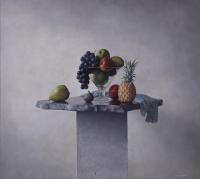 ADOLF GEUDENS (1954). "Bodegón de frutas y cristal".