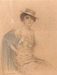 RAMÓN CASAS Y CARBO (1866-1932). "Mujer con mantón y sombre