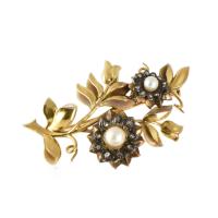 Broche años 50 estilo modernista, en forma floral con diama