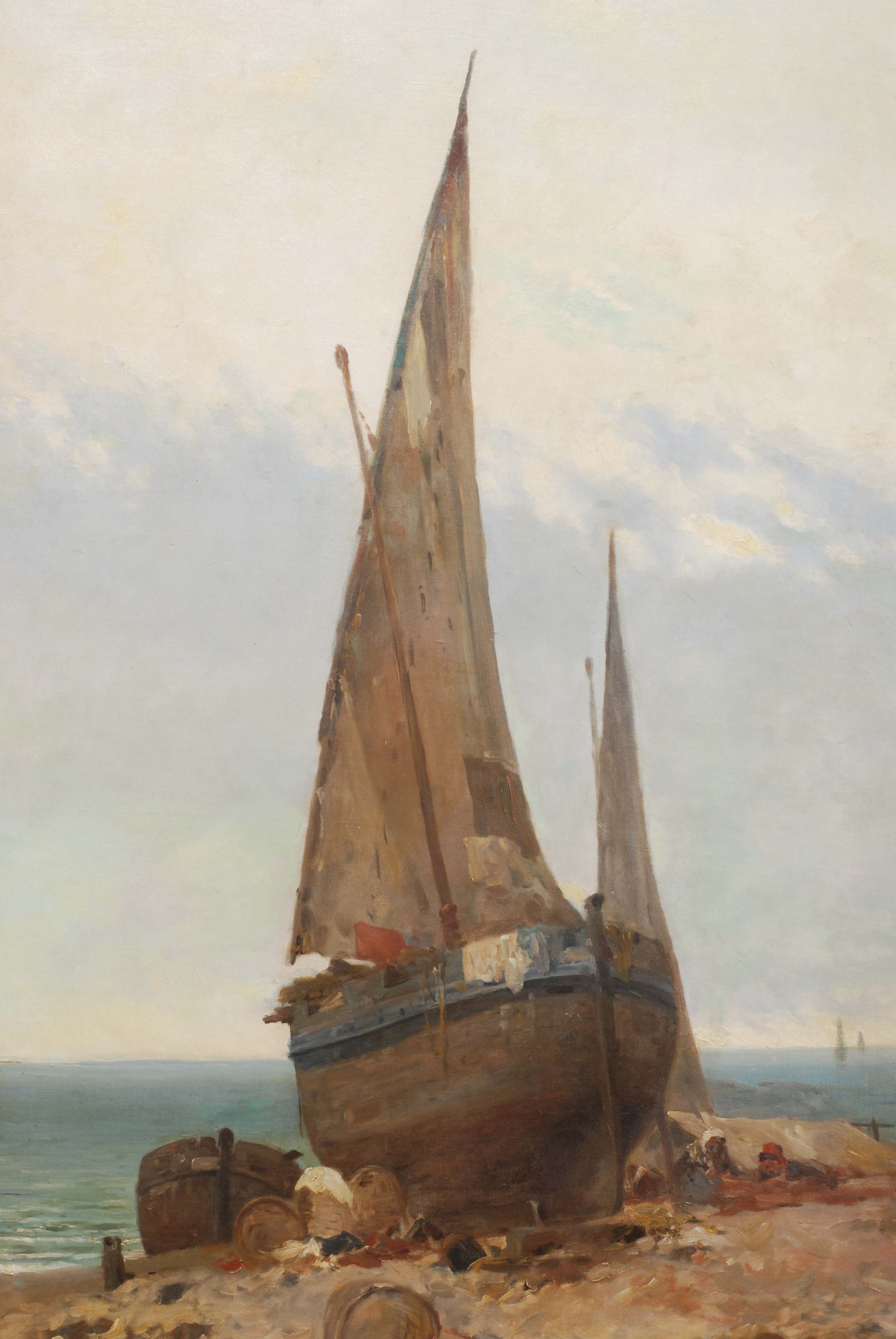 JOSEP ARMET I PORTANELL (1843-1911)., "Barca en la playa".,