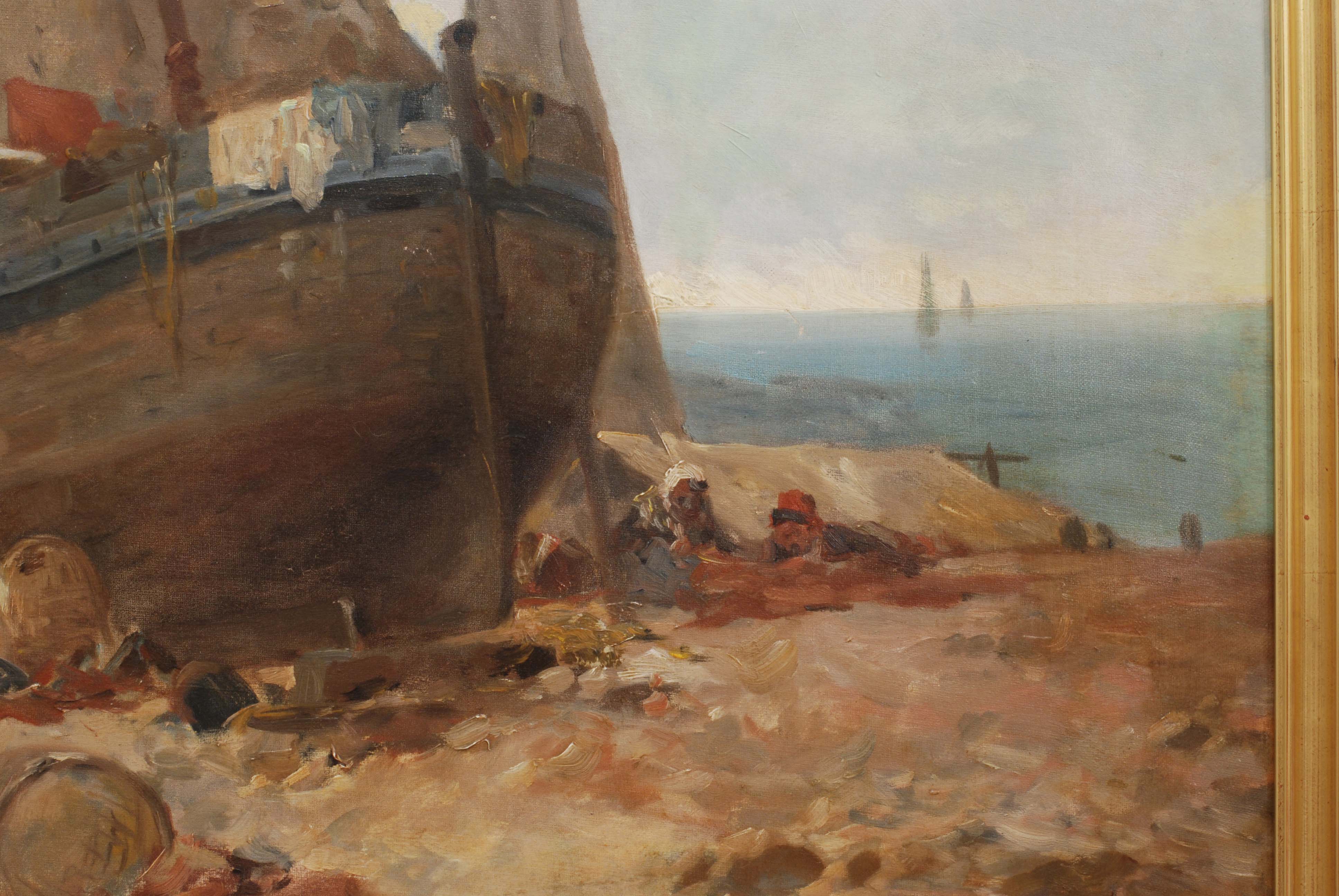 JOSEP ARMET I PORTANELL (1843-1911)., "Barca en la playa".,