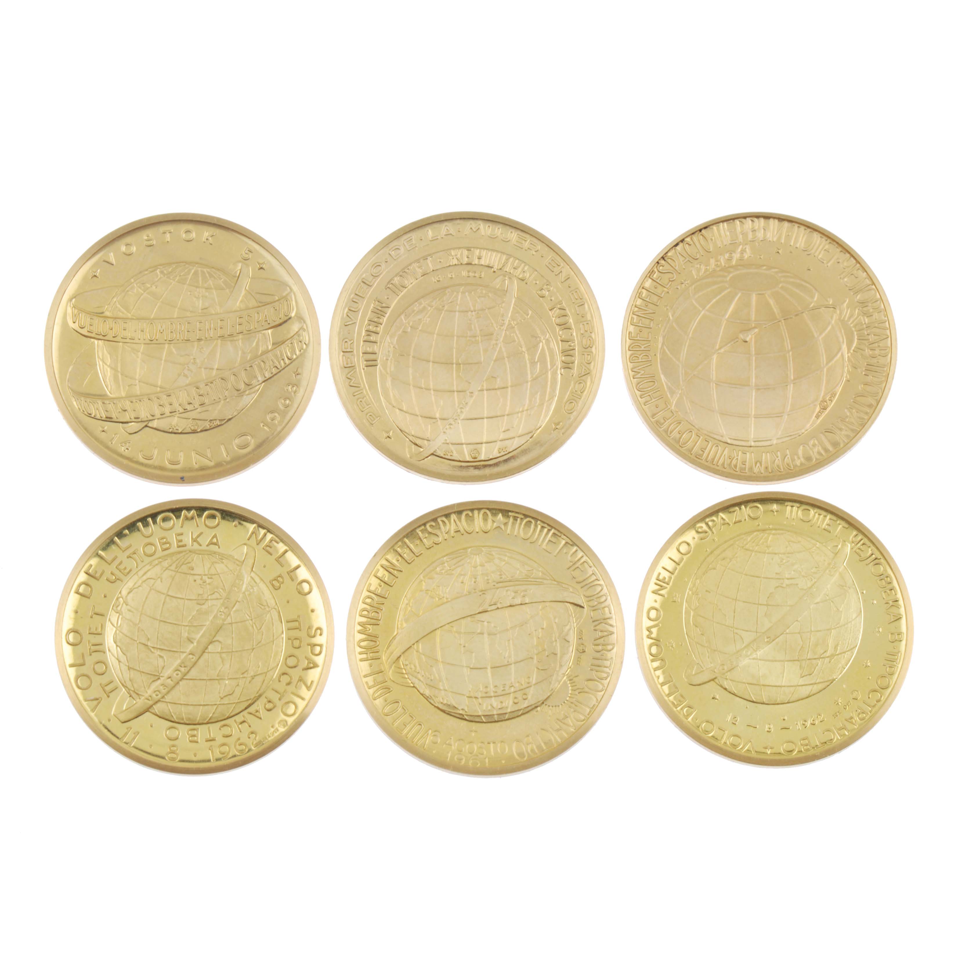 SEIS MONEDAS CONMEMORATIVAS DE LA MISIÓN VOSTOK.