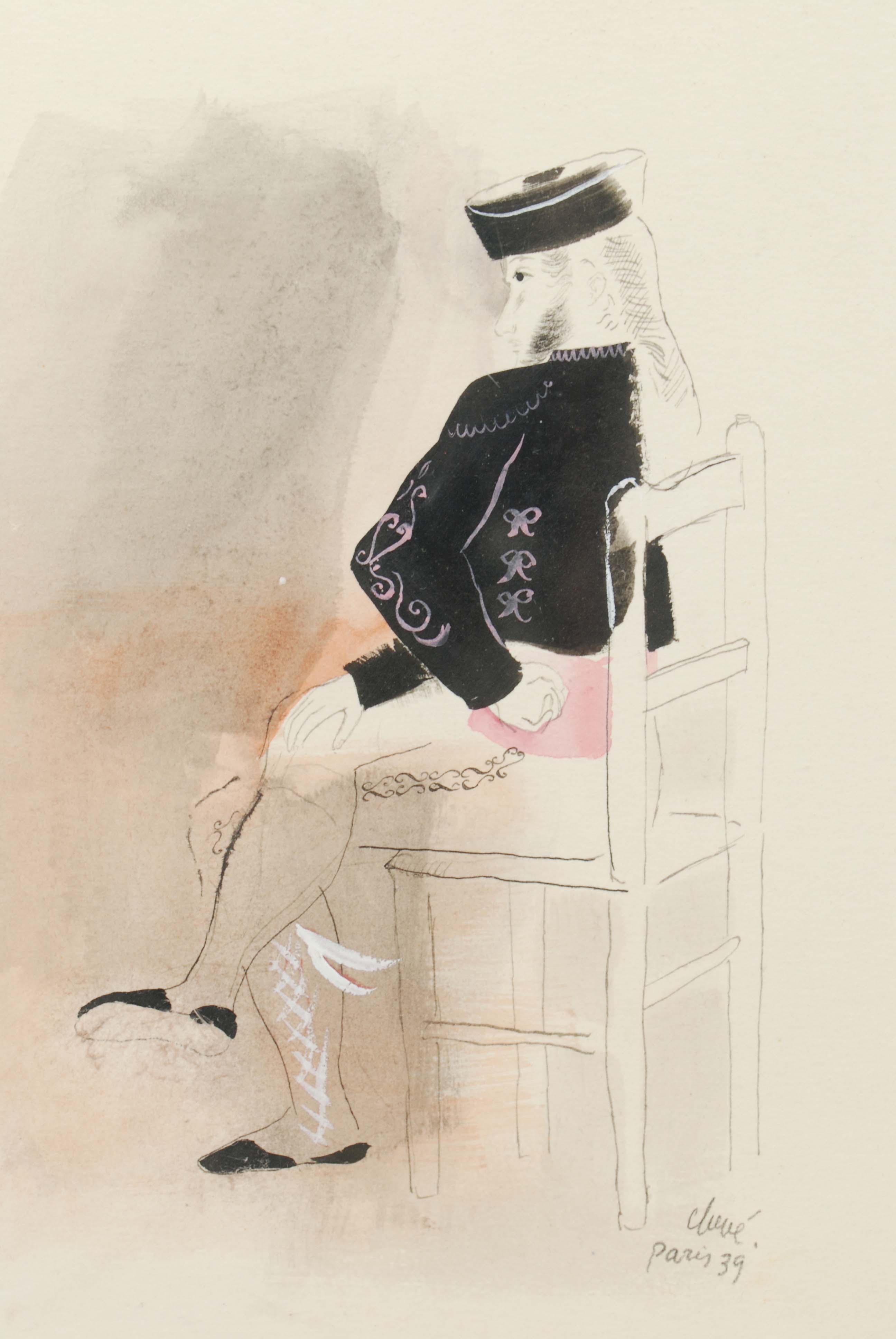 ANTONI CLAVÉ (1913-2005), "Majo assentat"., Gouache y tinta