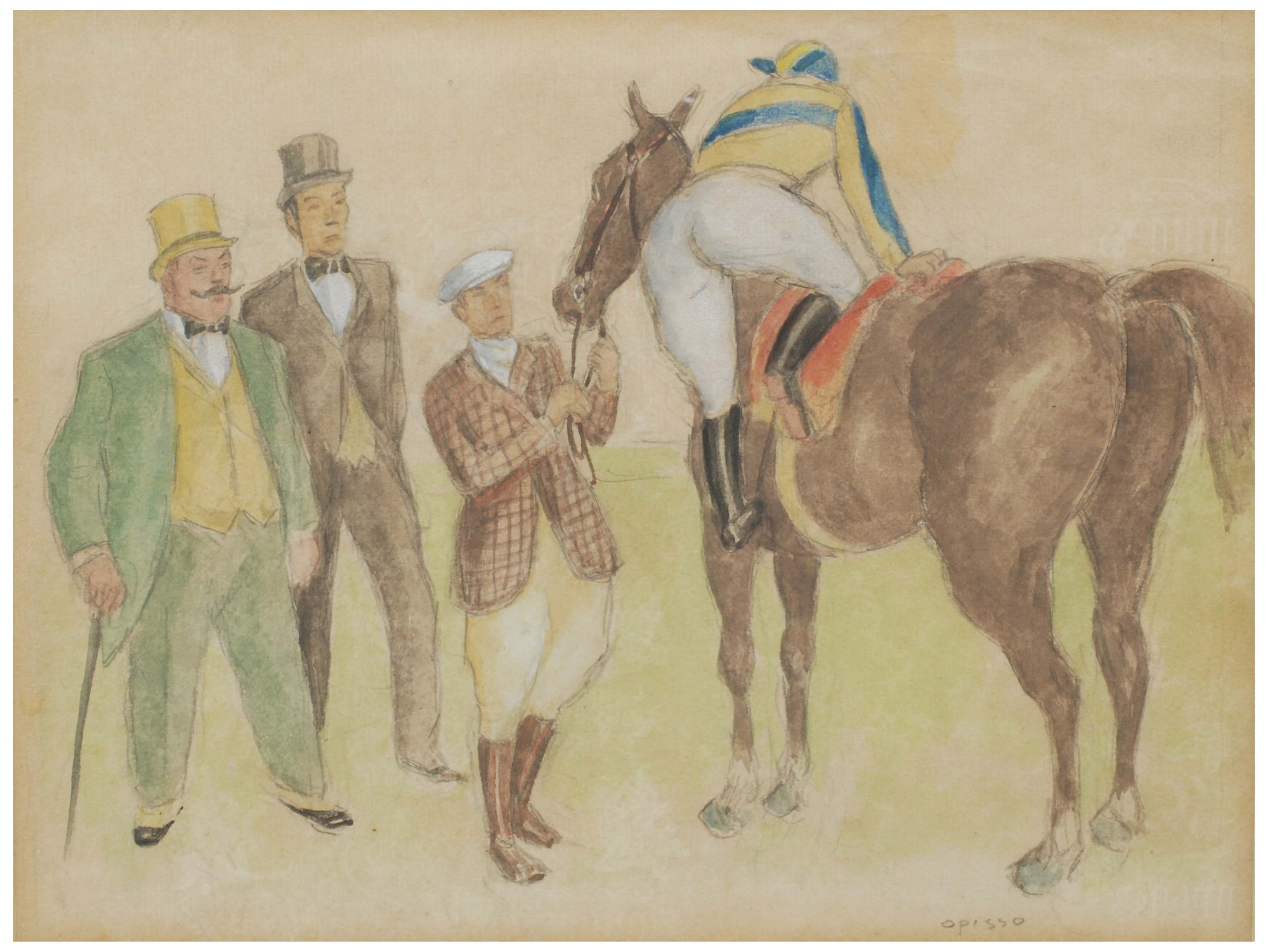 RICARD OPISSO (1880-1966), Jockey descabalgando., Gouache s