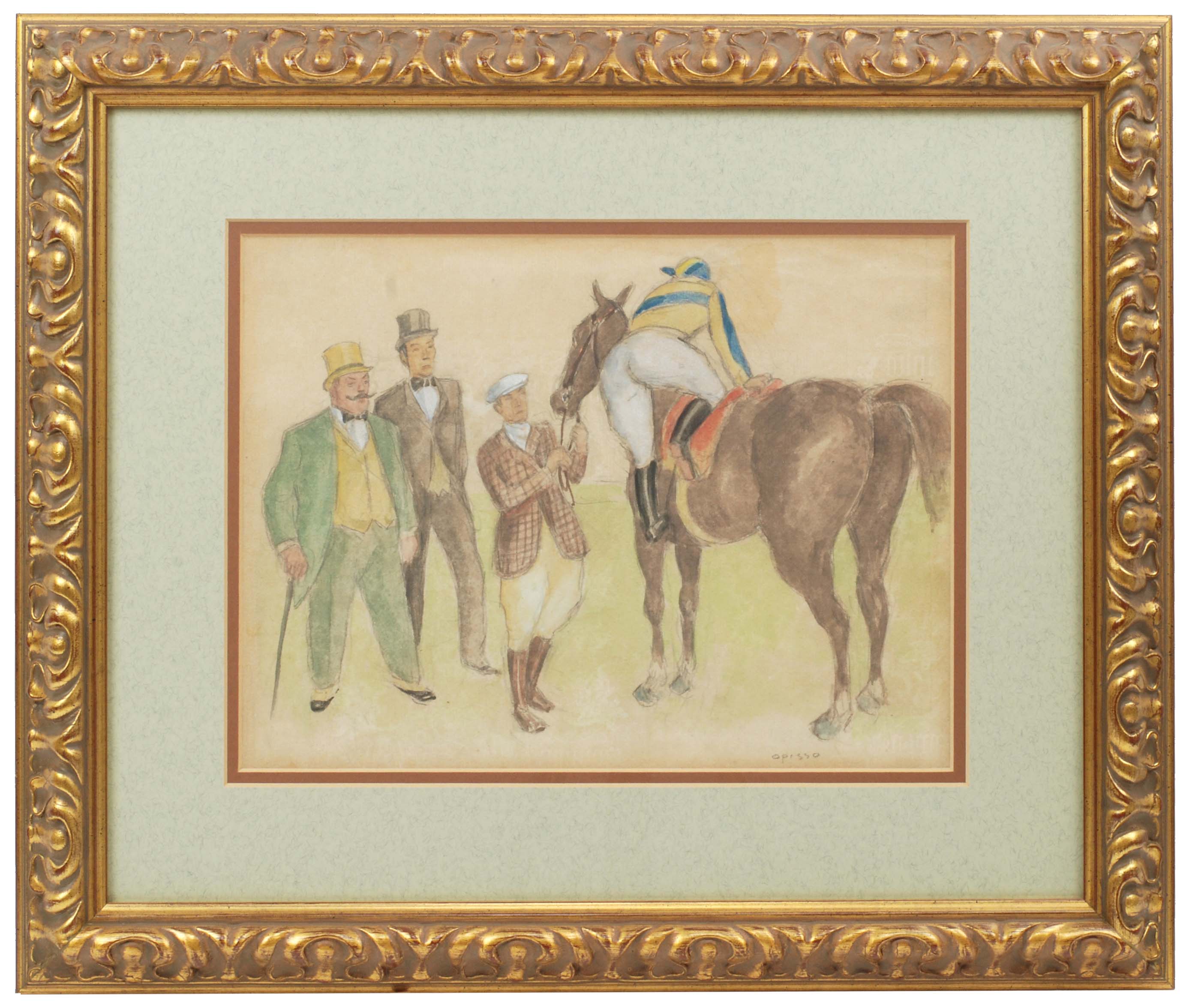 RICARD OPISSO (1880-1966), Jockey descabalgando., Gouache s