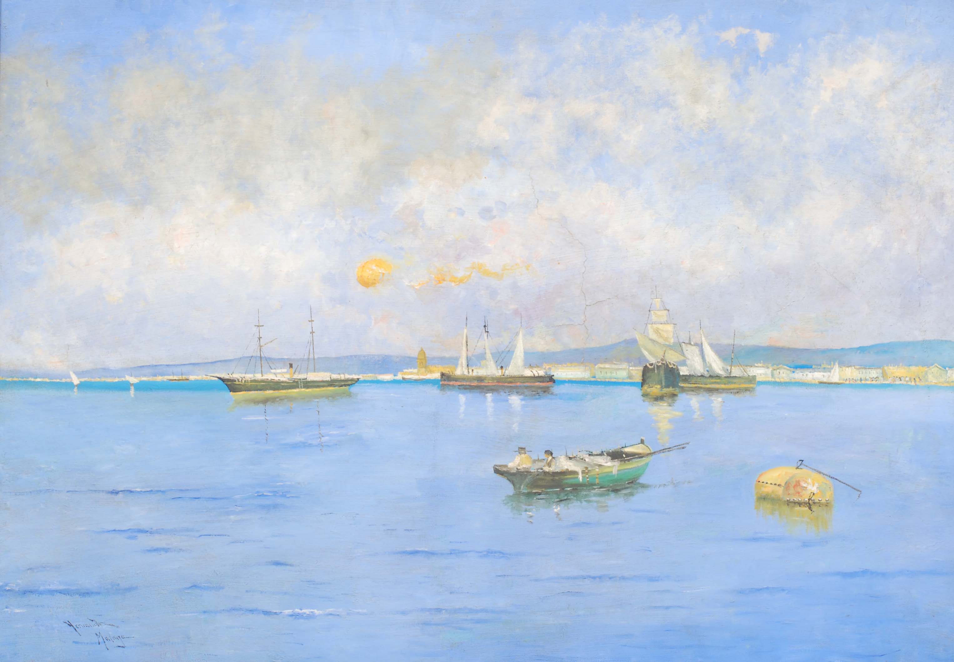 RAFAEL HERNANDEZ LOPEZ (1854-1917), Puerto de Málaga., Óleo