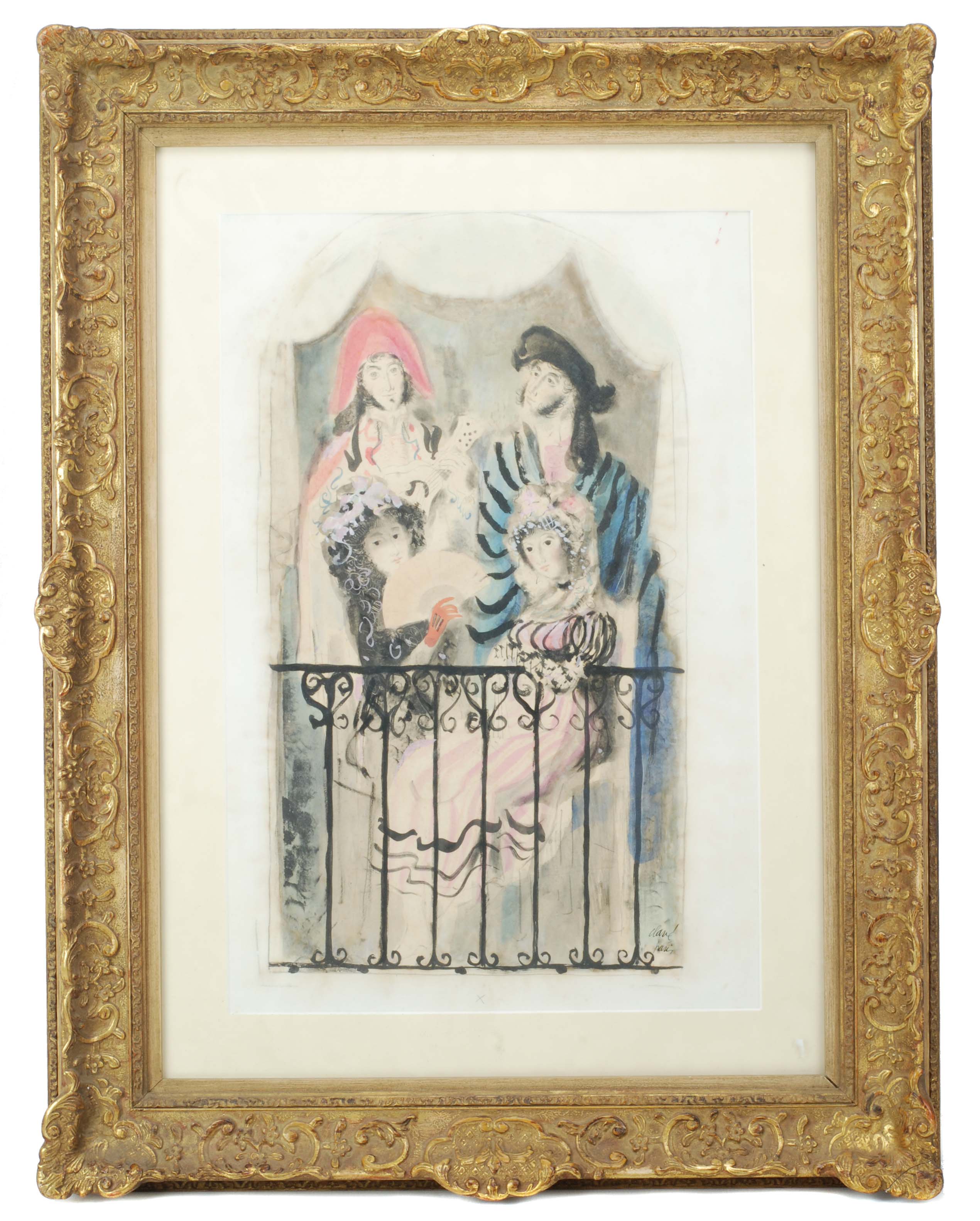 ANTONI CLAVÉ (1913-2005), Majos y majas en el balcón., Técn