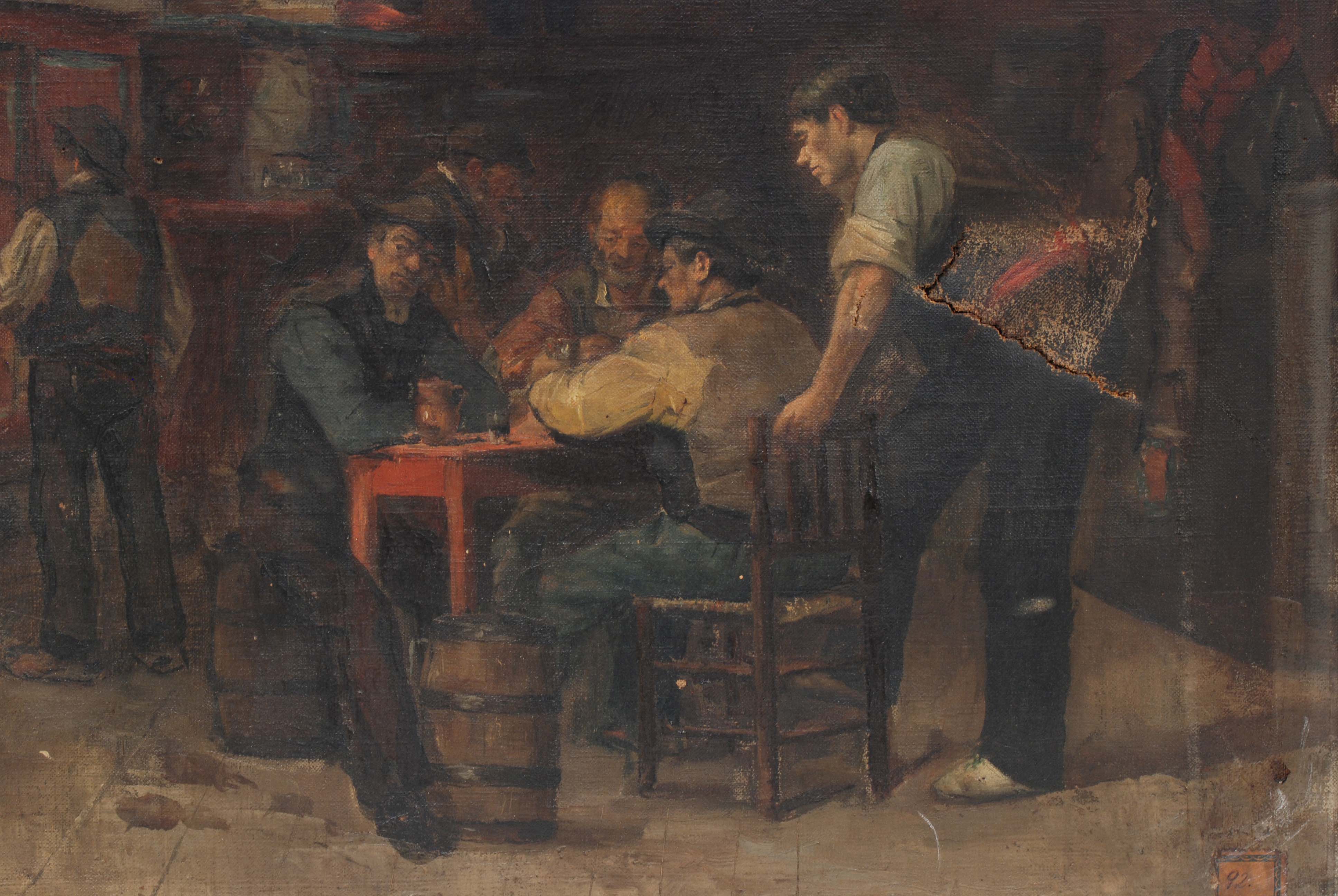 ANTONI AMORÓS I BOTELLA (1849-1925), Partida en la taberna.