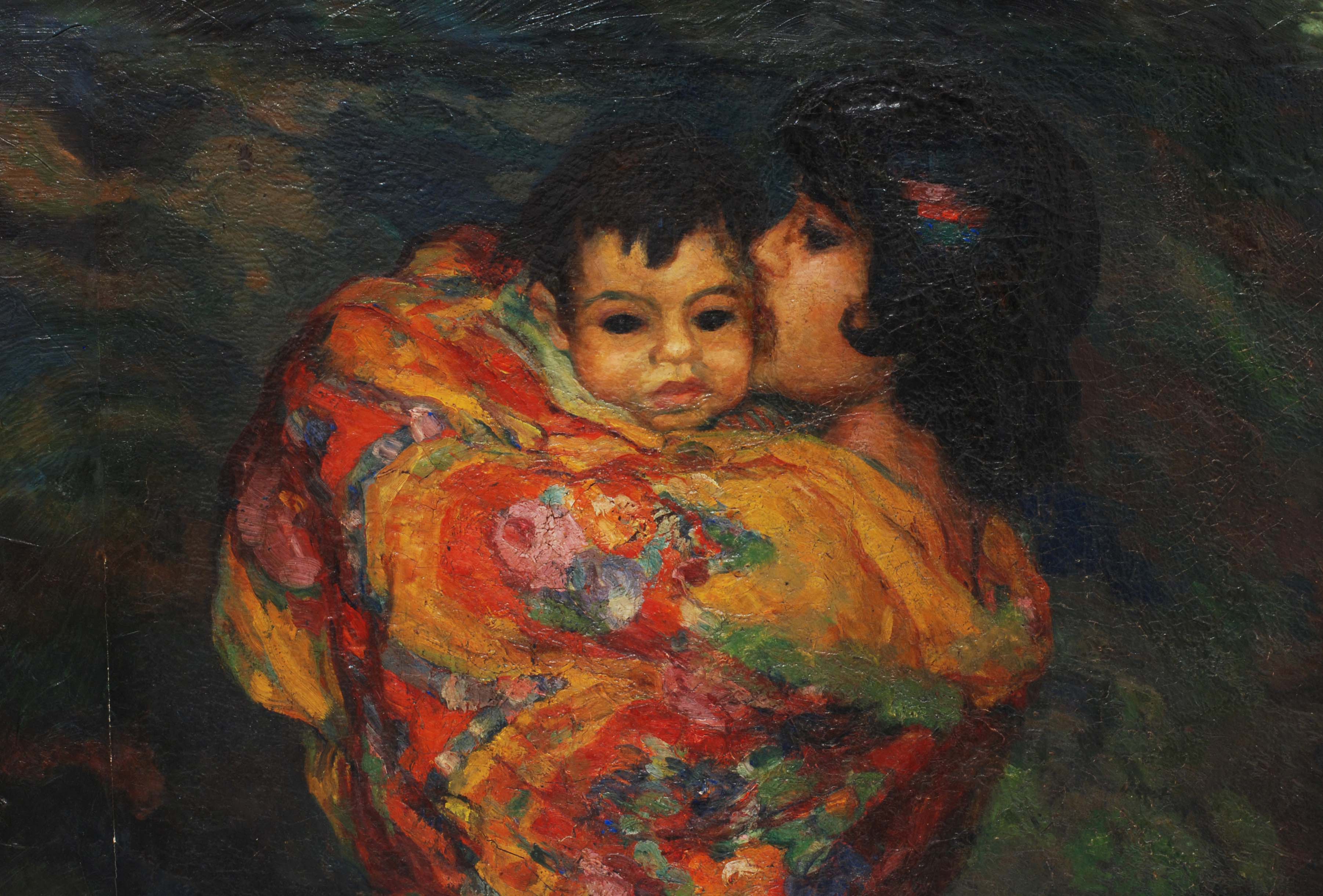 JOAN CARDONA i LLADÓS (1877-1957). "GITANA CON NIÑO EN BRAZ