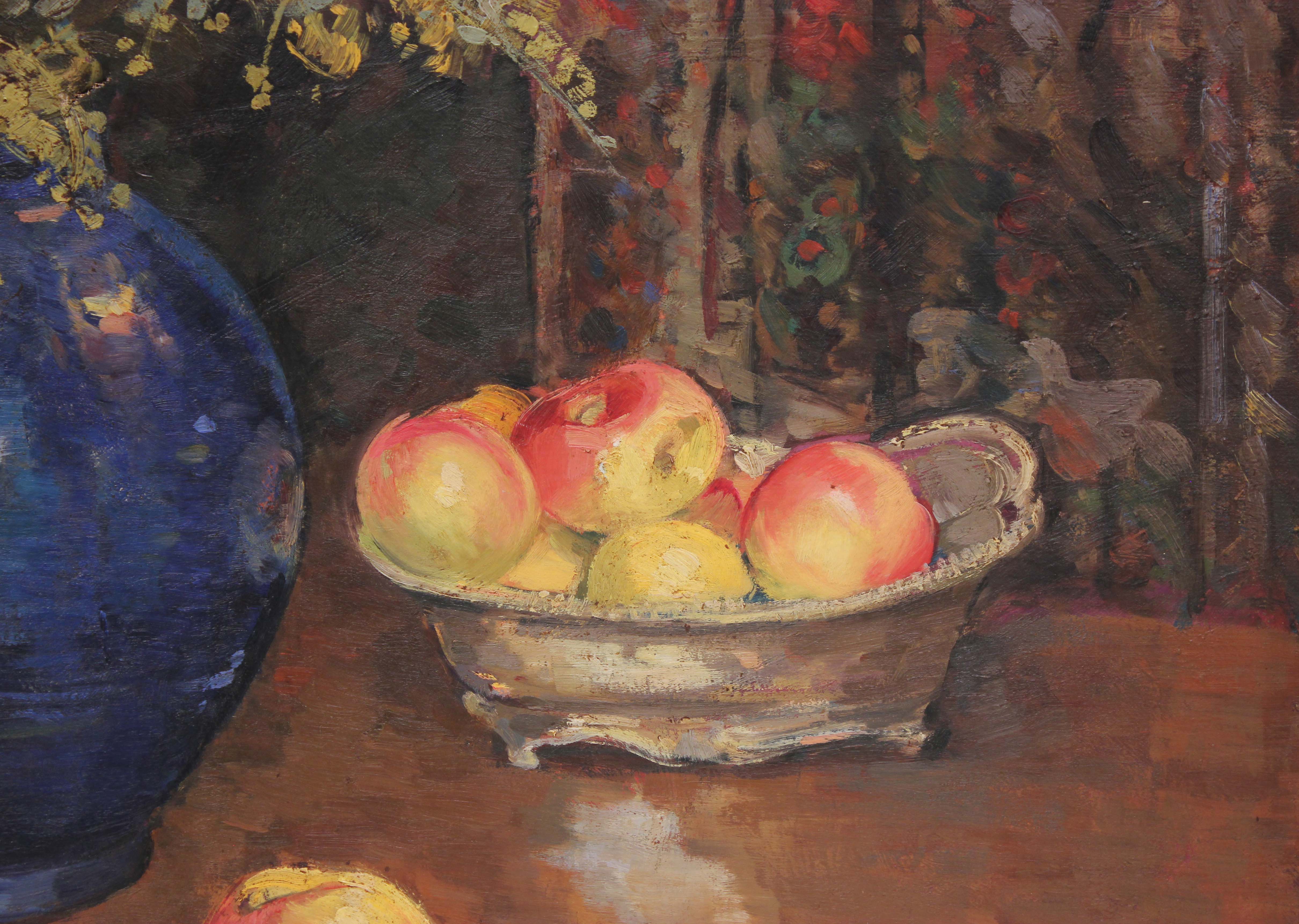 OLEGUER JUNYENT SANS (1876-1958). "BODEGÓN DE FRUTAS Y JARR