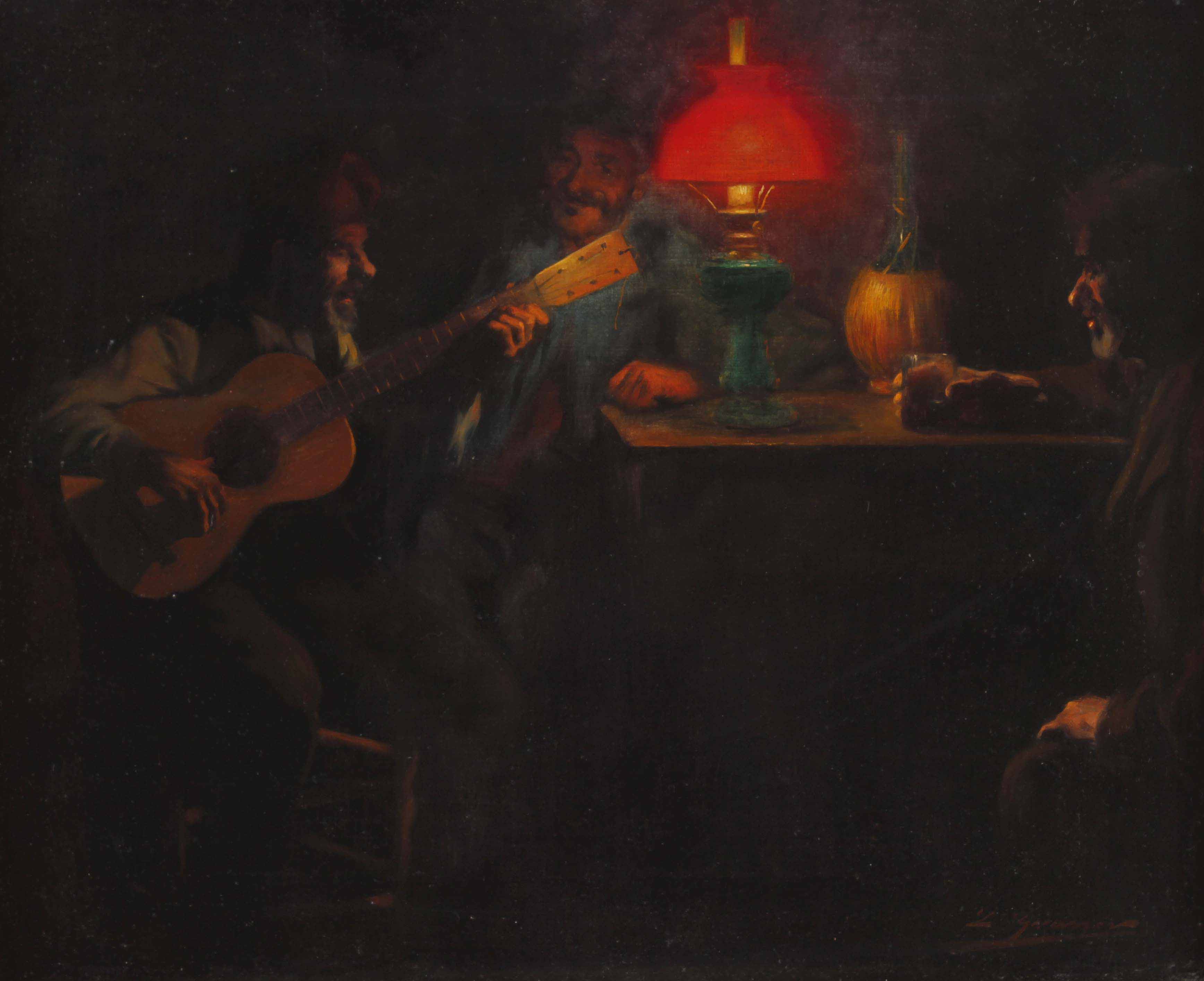 LLUÍS GRANER (1863-1929) "GUITARRISTA EN UNA TABERNA". 