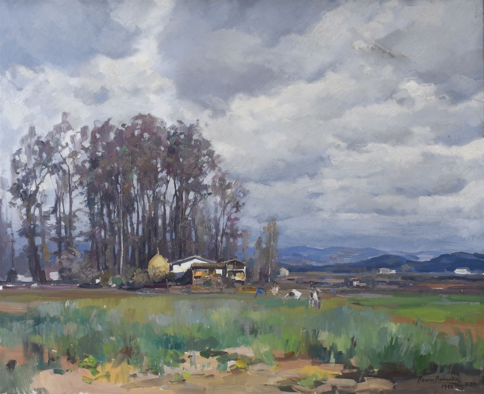 RAMON BARNADAS (1909/15-1981). "PAISAJE DE OLOT", 1952.