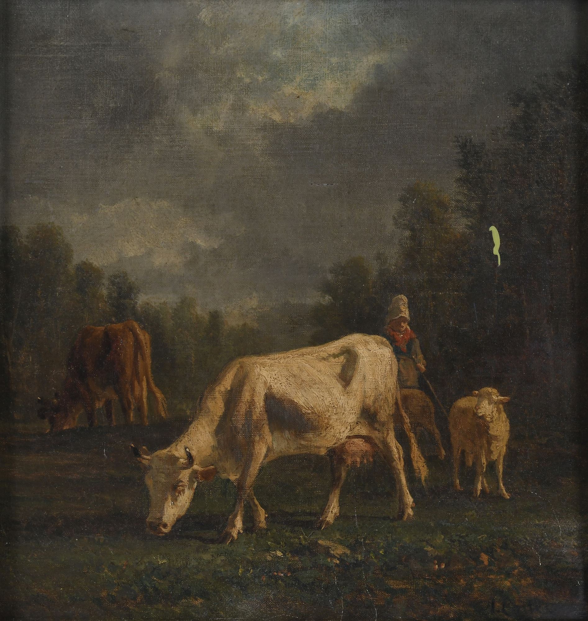 ANTONIO CORTÉS Y AGUILAR (1827-1908). "PAISAJE CON VACAS".