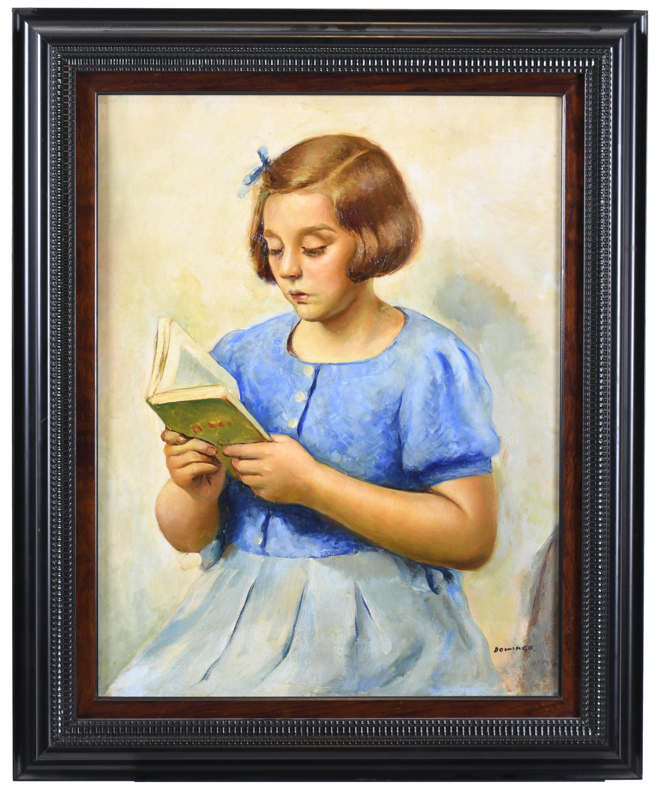 FRANCISCO DOMINGO SEGURA (1893-1974). "NIÑA DE AZUL LEYENDO