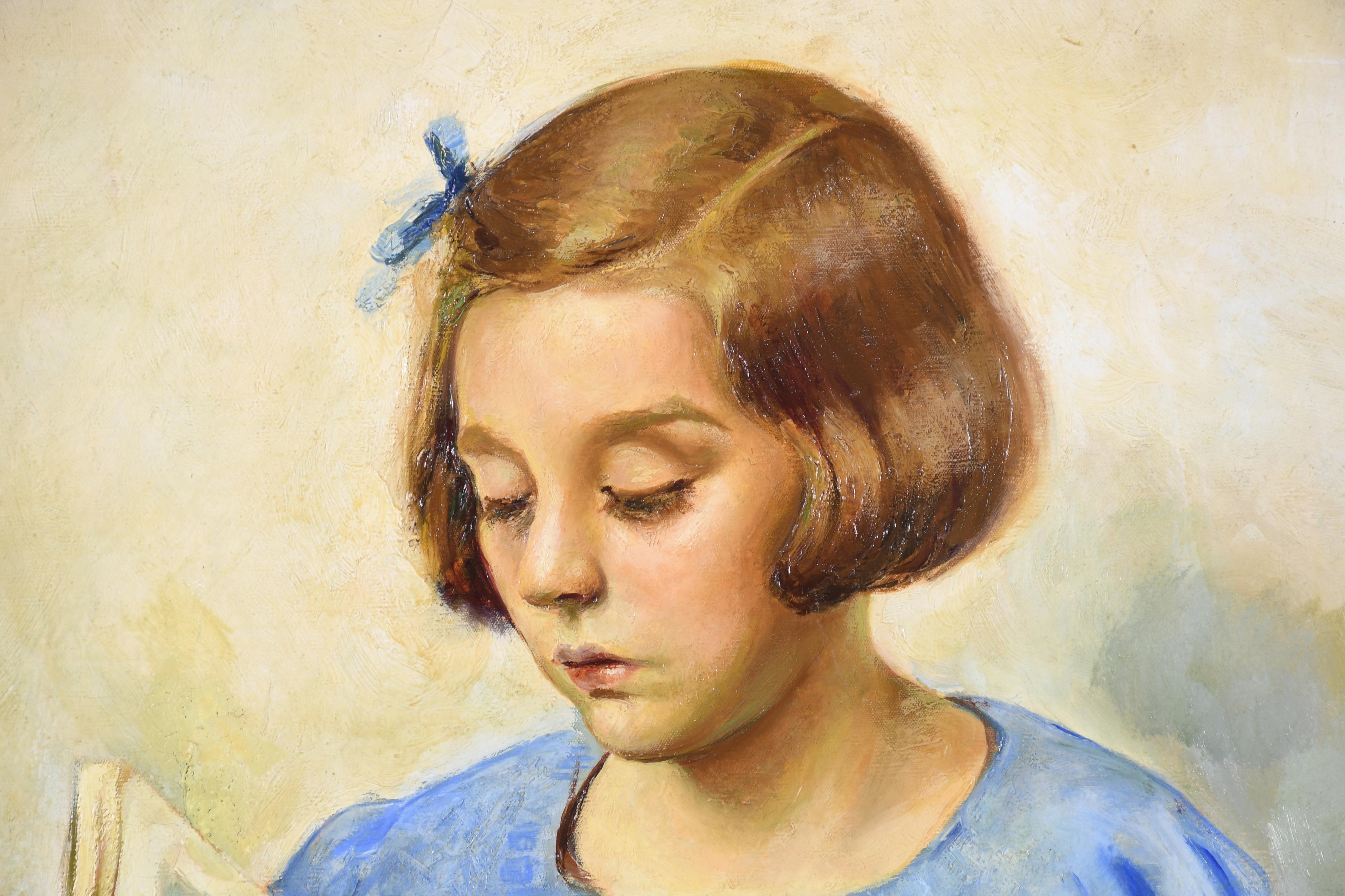 FRANCISCO DOMINGO SEGURA (1893-1974). "NIÑA DE AZUL LEYENDO