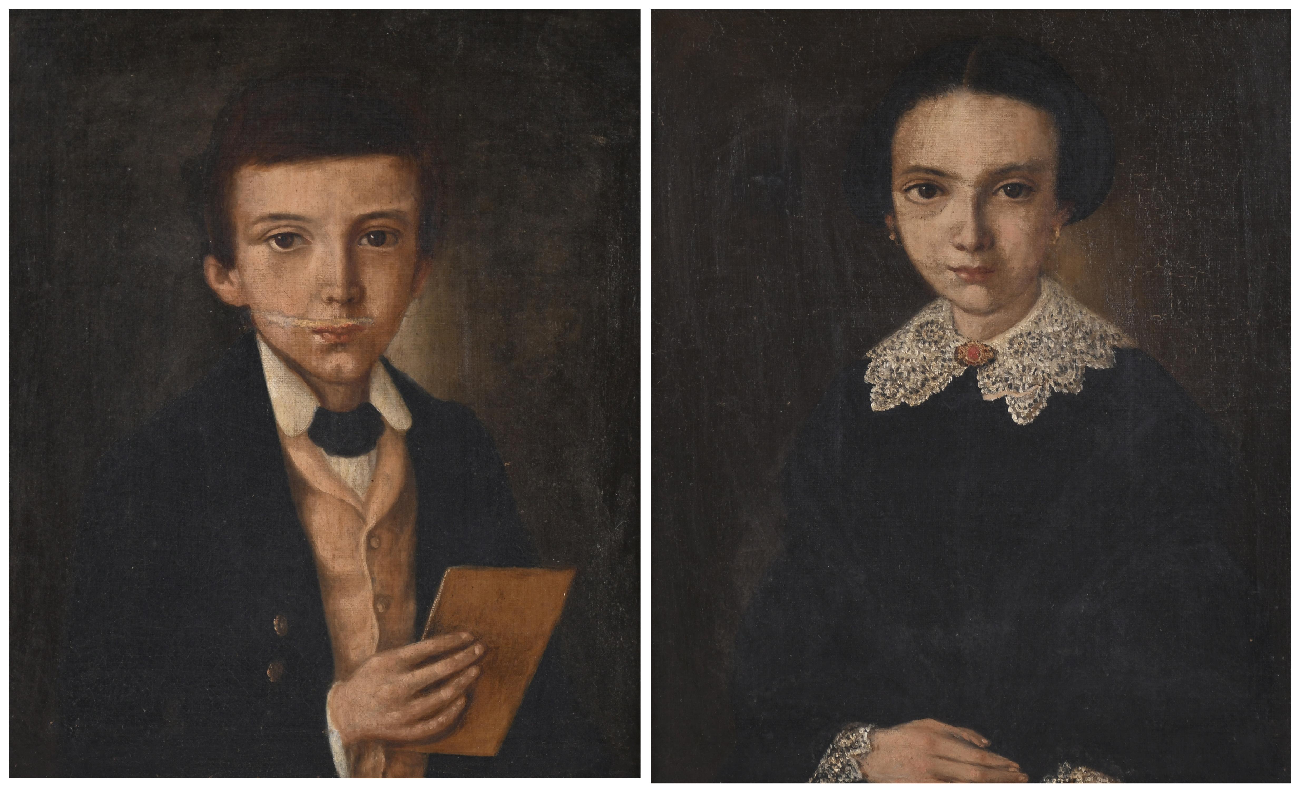 ESCUELA ESPAÑOLA, MEDIADOS SIGLO XIX. "PAREJA DE RETRATOS D