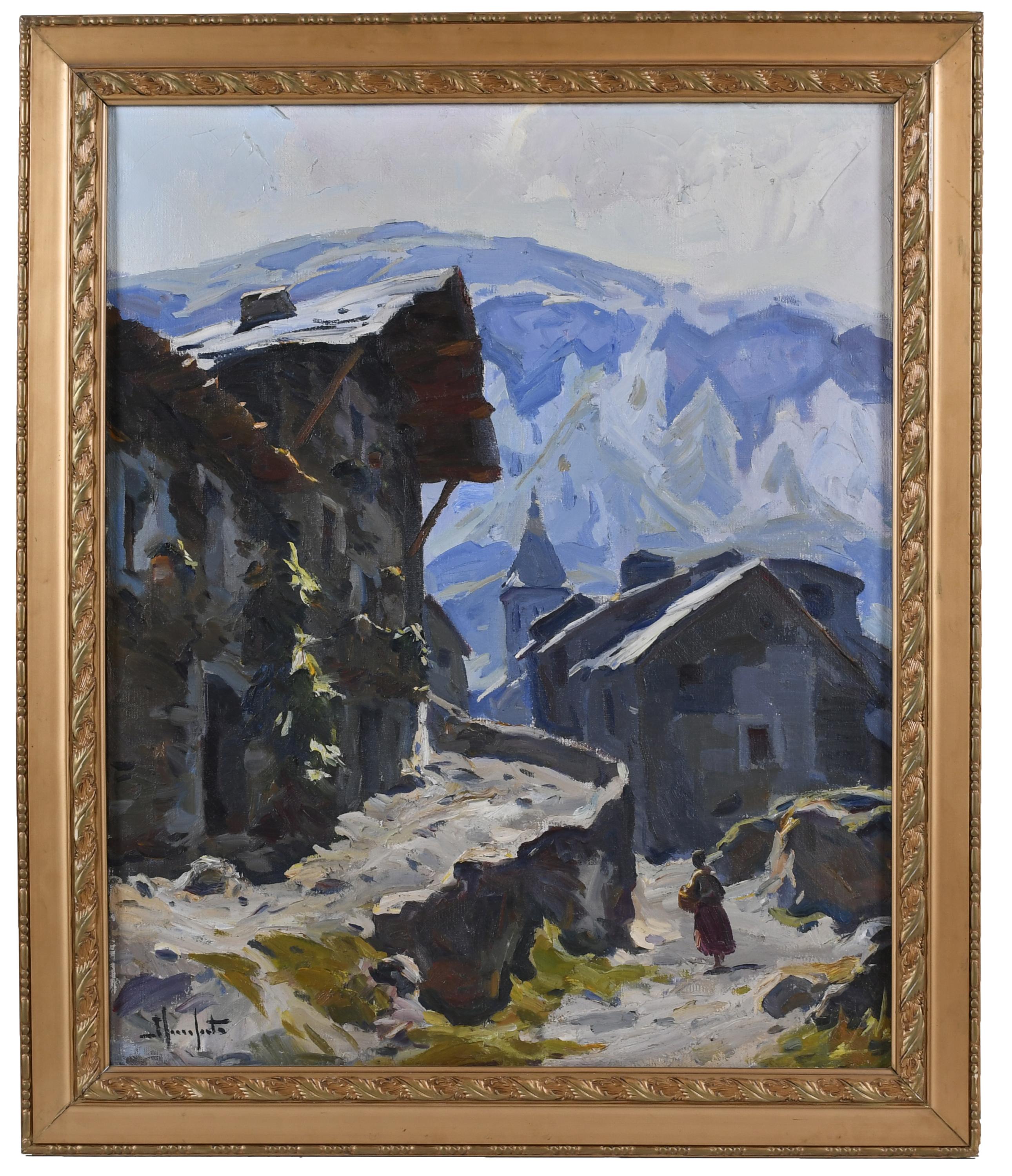 JOSEP SERRASANTA (1916-1998). "PUEBLO DE ALTA MONTAÑA". 