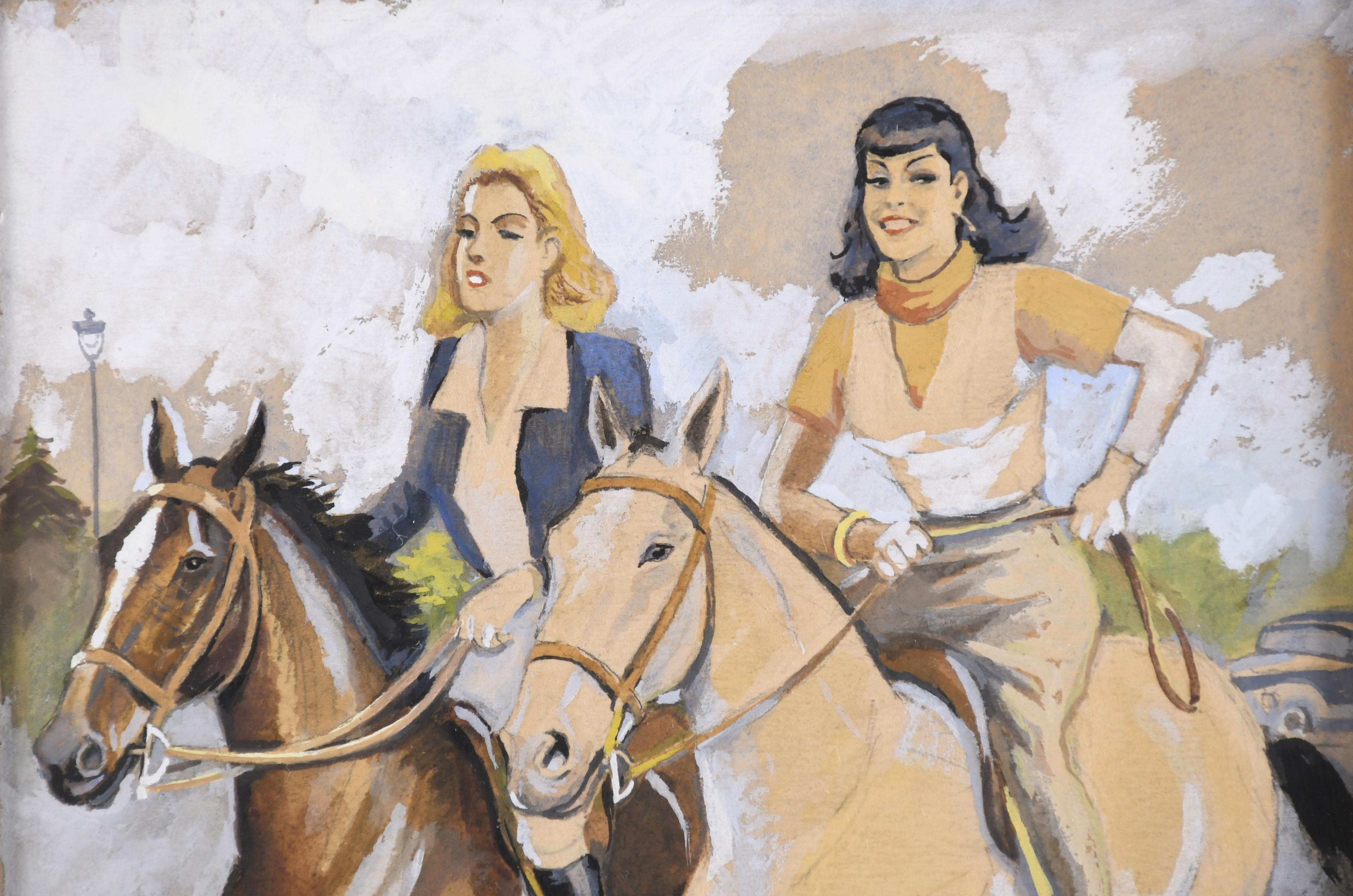 RICARD OPISSO (1880-1966). "JÓVENES A CABALLO Y PERROS".