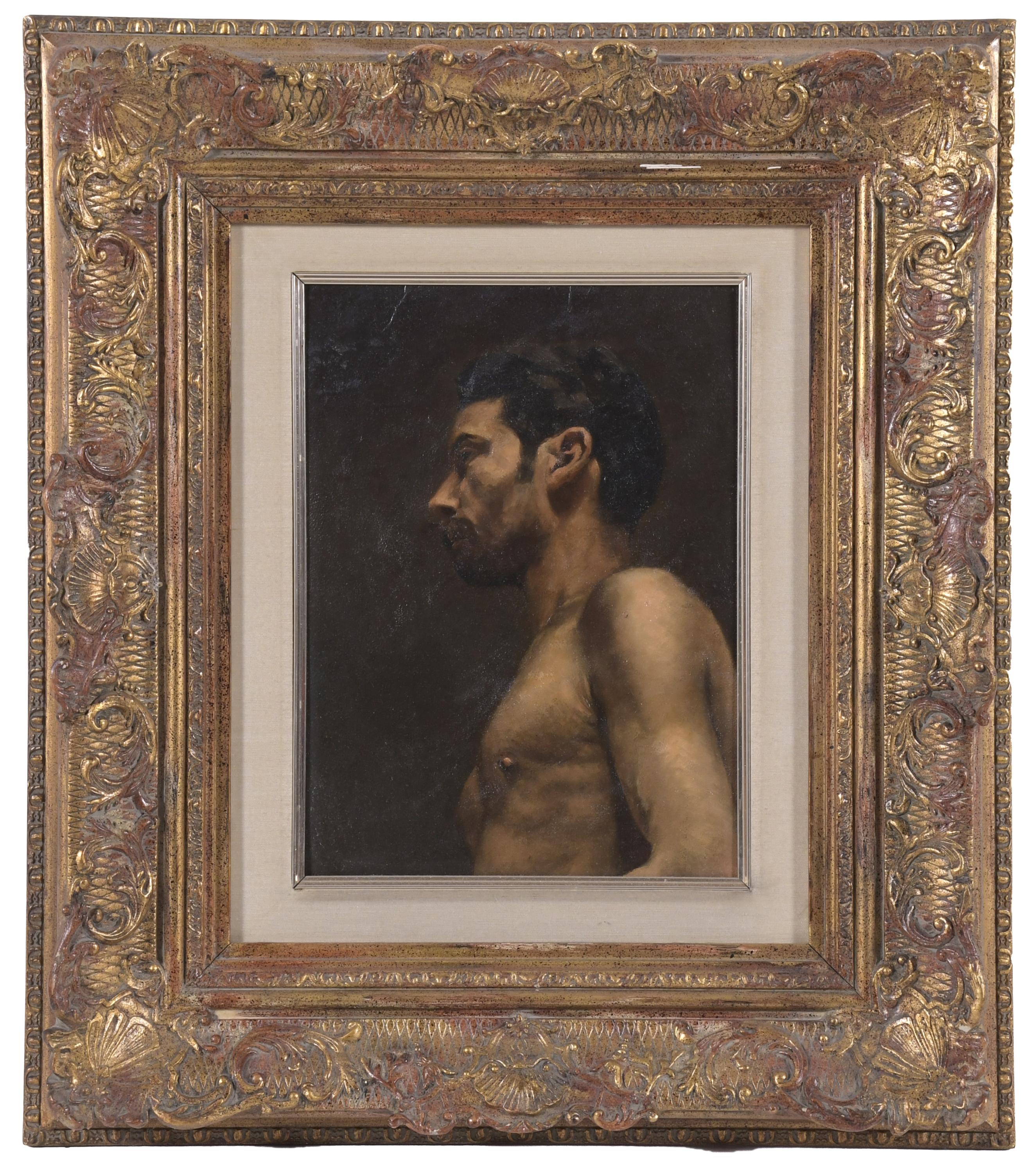ESCUELA CATALANA, SIGLO XIX. "RETRATO ACADÉMICO MASCULINO".