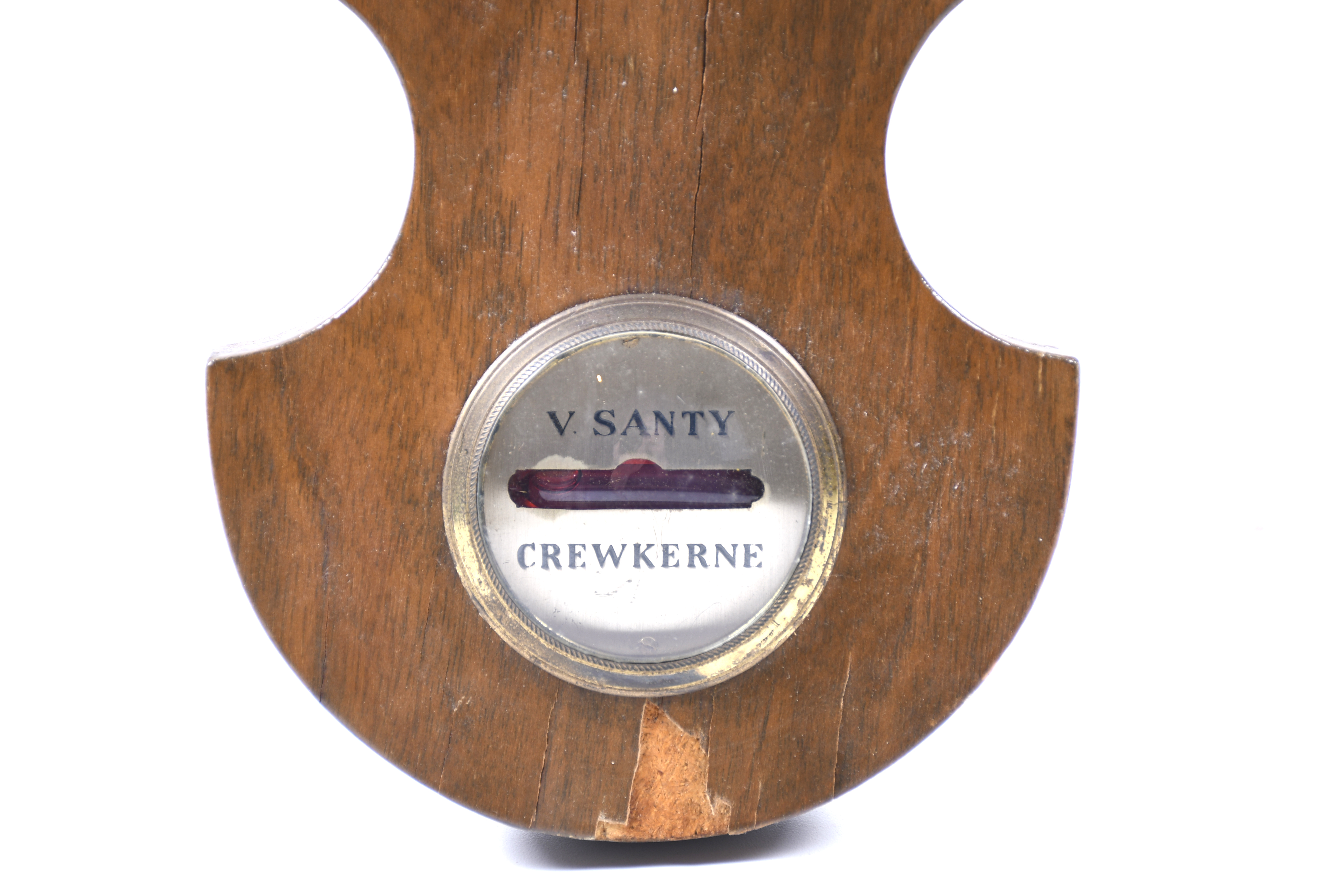V. SANTY, CREWKERNE. Barómetro inglés, med. siglo XX.