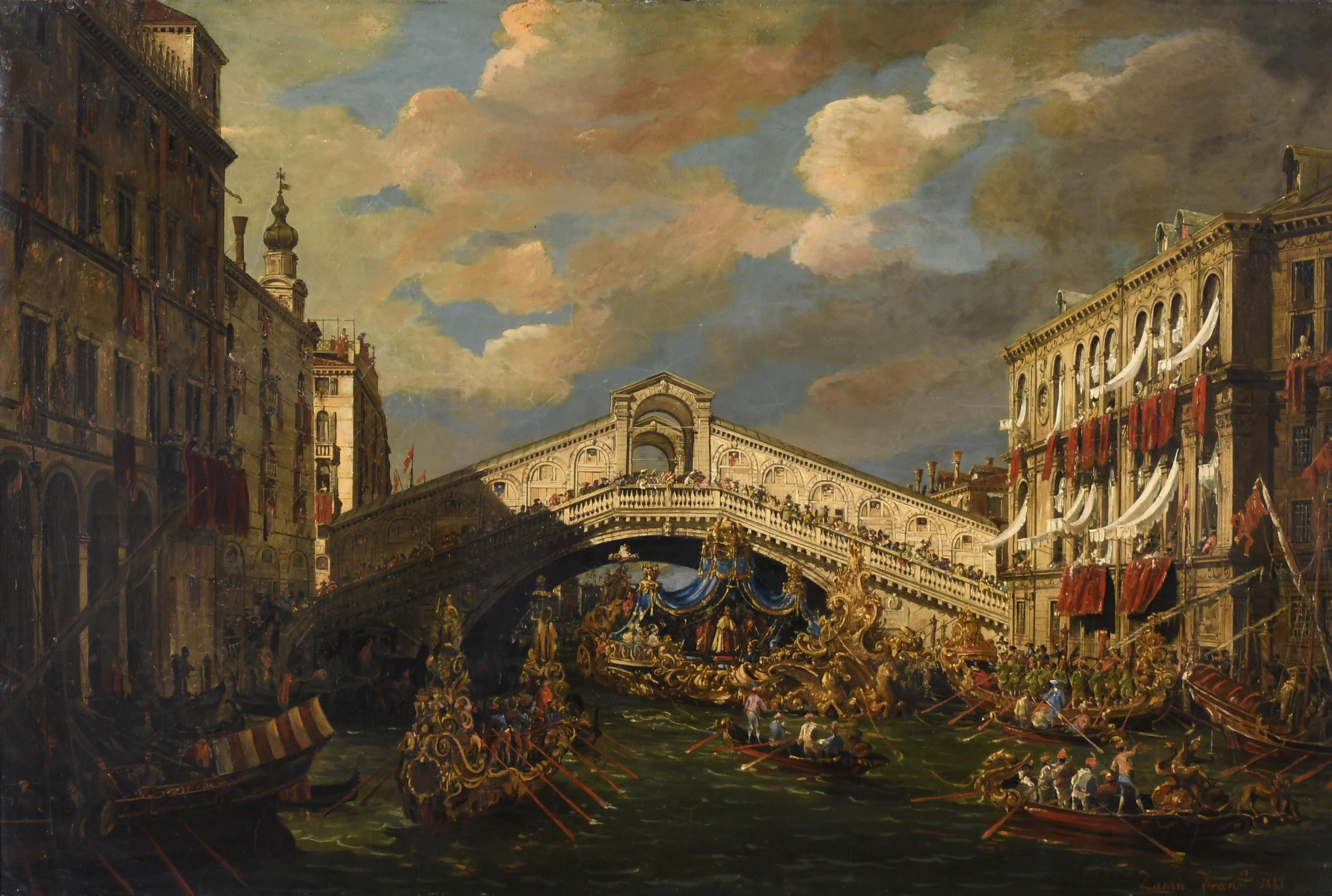 FRANCESCO ZANIN (1824-1884). "REGATA BAJO EL PUENTE DE RIAL