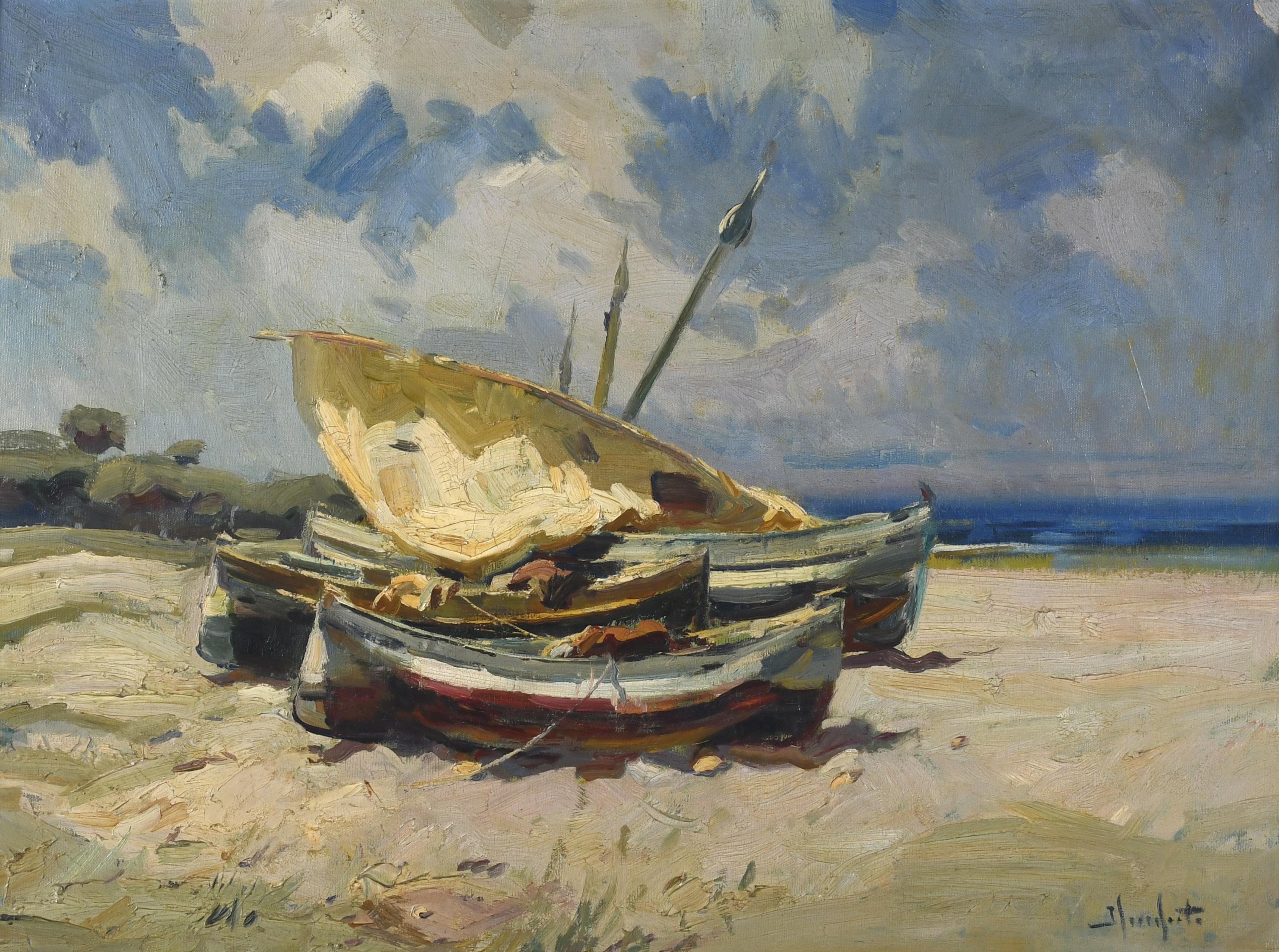 JOSEP SERRASANTA (1916-1998). "BARCAS EN LA ARENA".