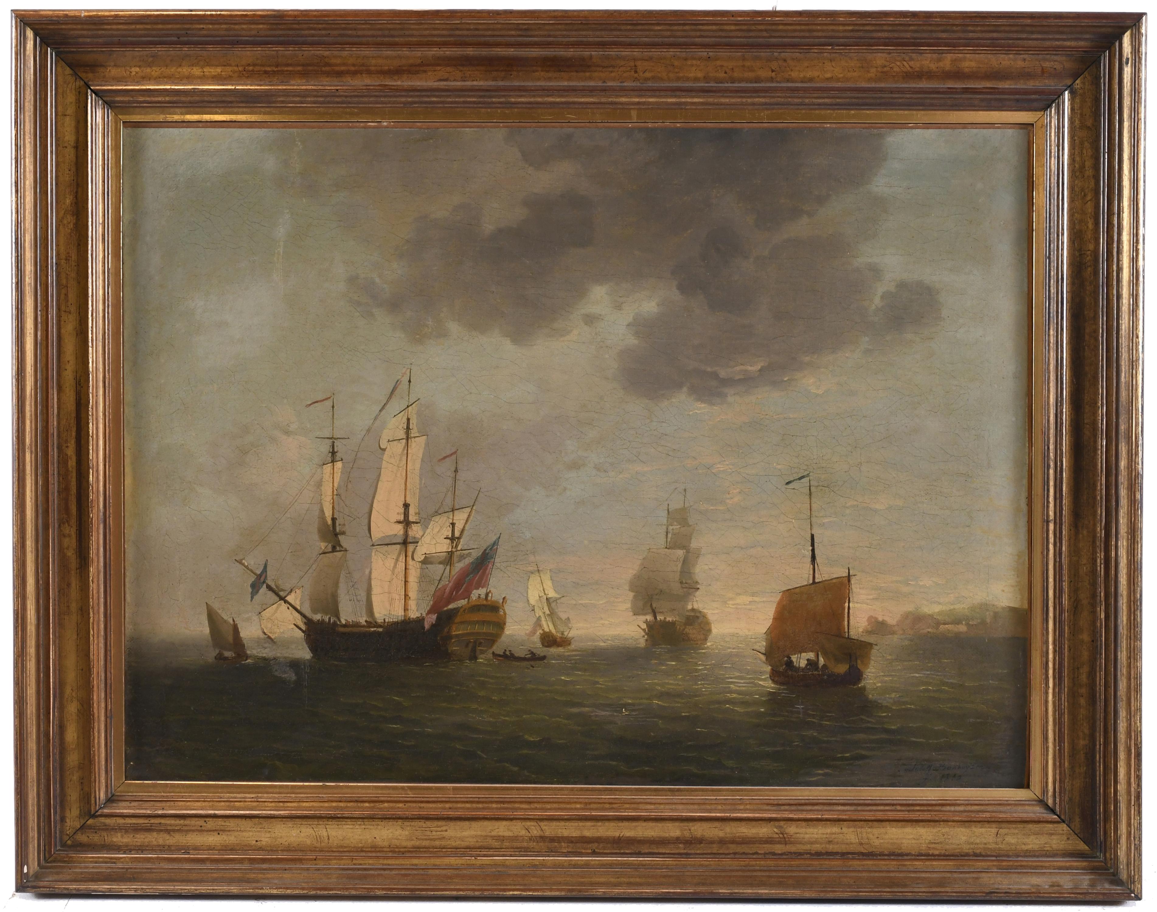 ATRIBUIDO A LUDOLF BACKHUYSEN II (1717-1782). "BARCOS EN EL