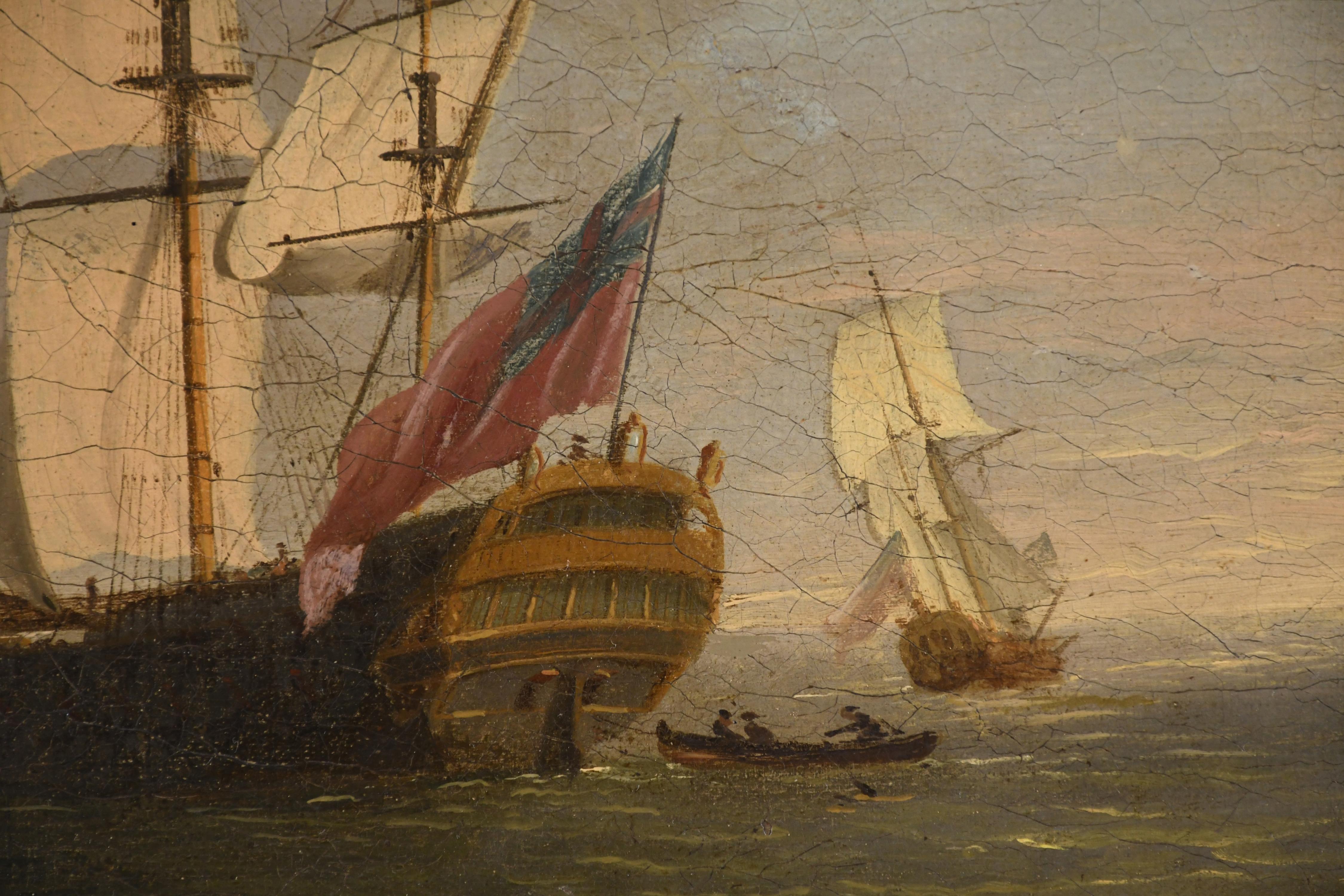 ATRIBUIDO A LUDOLF BACKHUYSEN II (1717-1782). "BARCOS EN EL